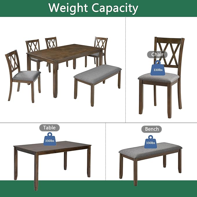 soges 6 Piece Kitchen Dining Set, Rectangular Wooden Dining Table - Image 6