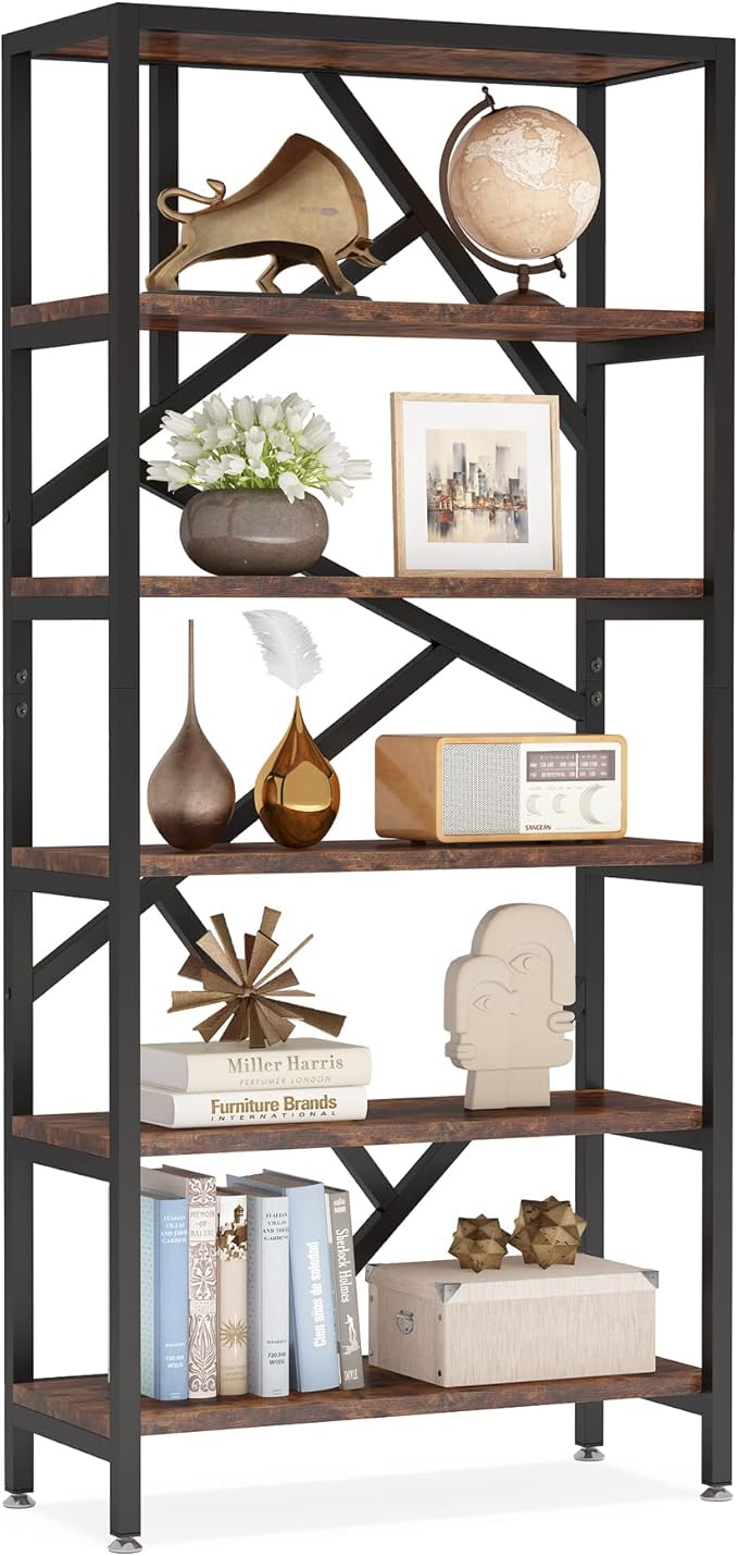 Tribesigns 71 Inch Industrial Bookshelf, 6 Shelf Etagere Bookcase, Free - Image 8