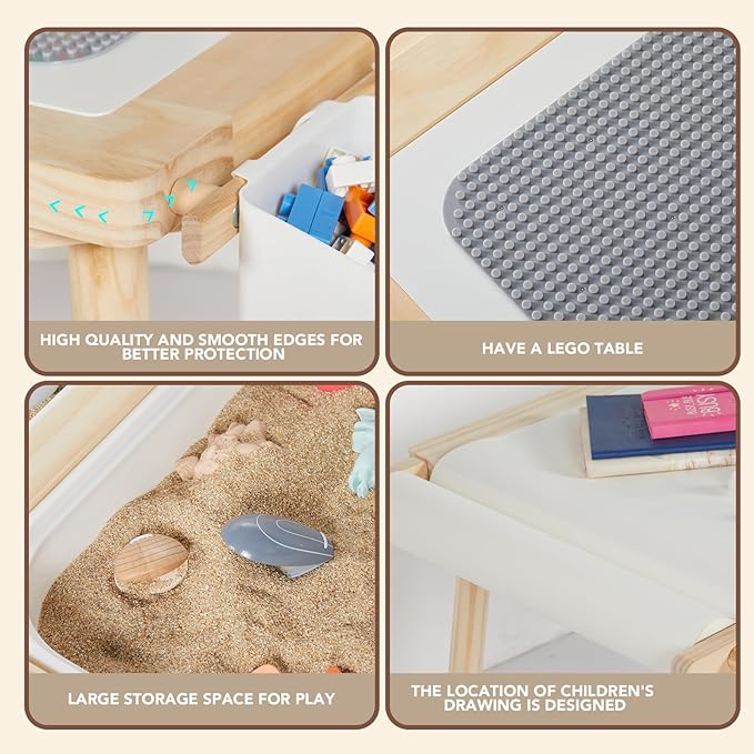 5-in-1 Kids Sensory Table and Chair Set – Wooden Sand and Water Play, Building - Image 5