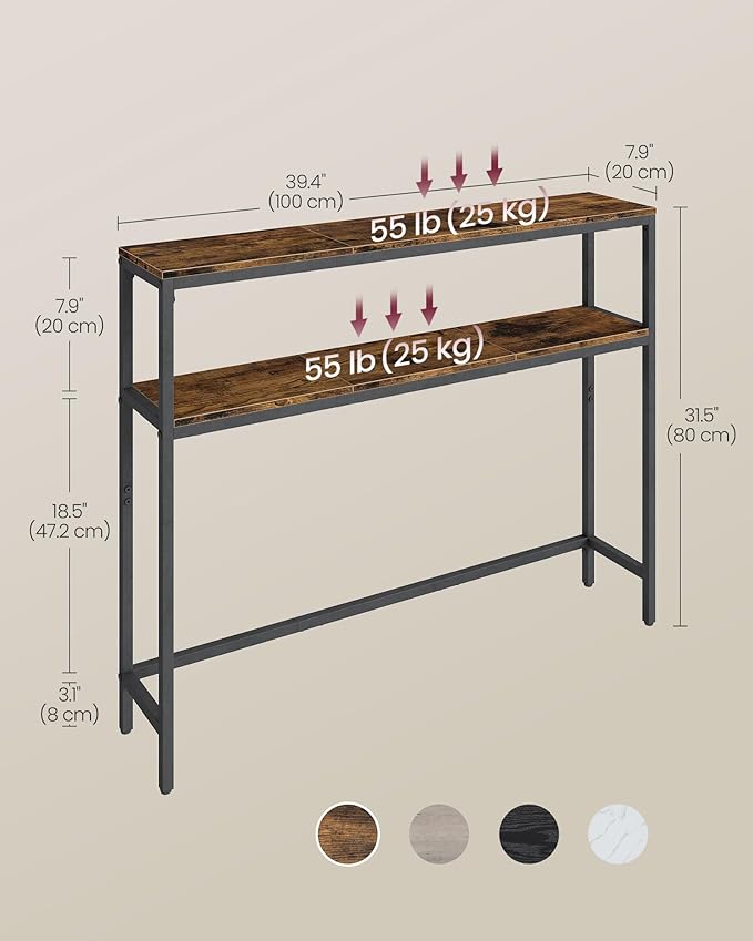 VASAGLE Console Table, 2-Tier Narrow Sofa Table - Image 3