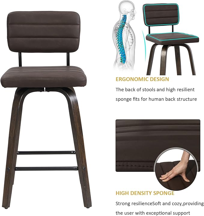 Counter Height Bar Stools Set of 2 Wood Swivel Bar Stools - Image 3