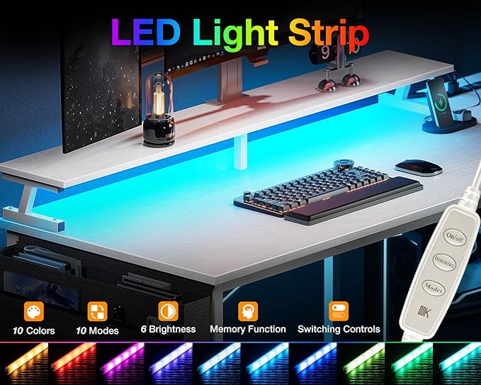 ODK 48 Inch Gaming Desk with USB Charging Ports and LED Lights, Reversible L - Image 4