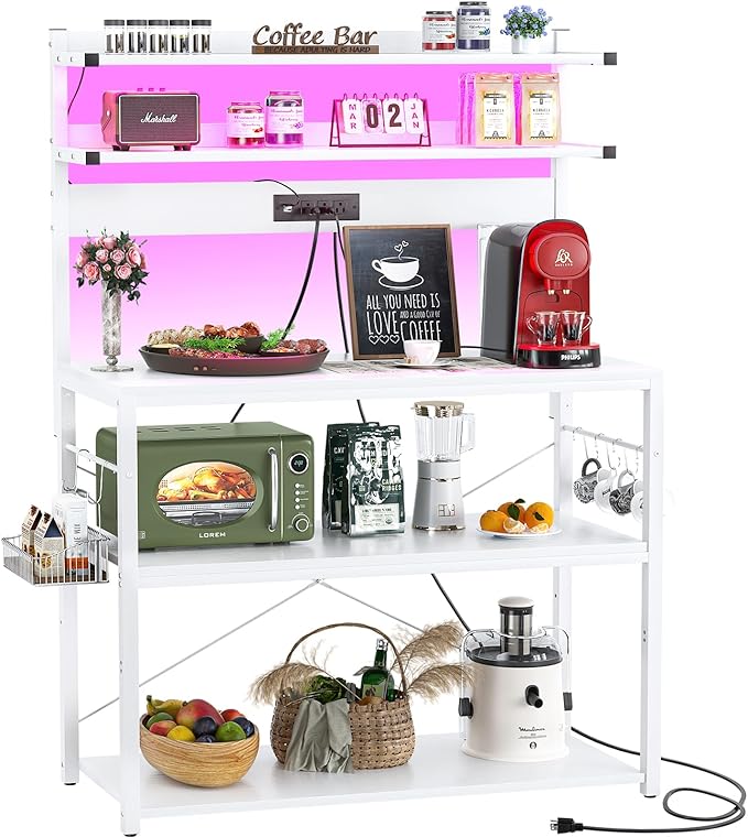 Aheaplus Bakers Rack with Power Outlet, Microwave Stand, 5 Tiers Coffee Bar by Aheaplus