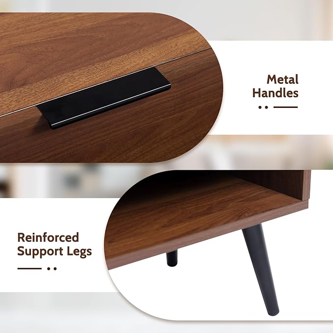 HollyHOME Wood TV Stand for TVs up to 65", Mid Century TV Stand - Image 4