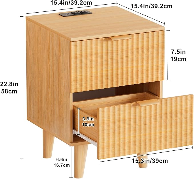 Urban Deco Nightstand Set of 2, Mid Century Modern Nightstand - Image 3