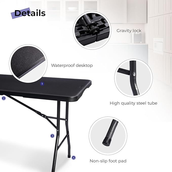 Folding Table 6ft Portable Heavy Duty Plastic Fold-in-Half 6 Foot Foldable - Image 4