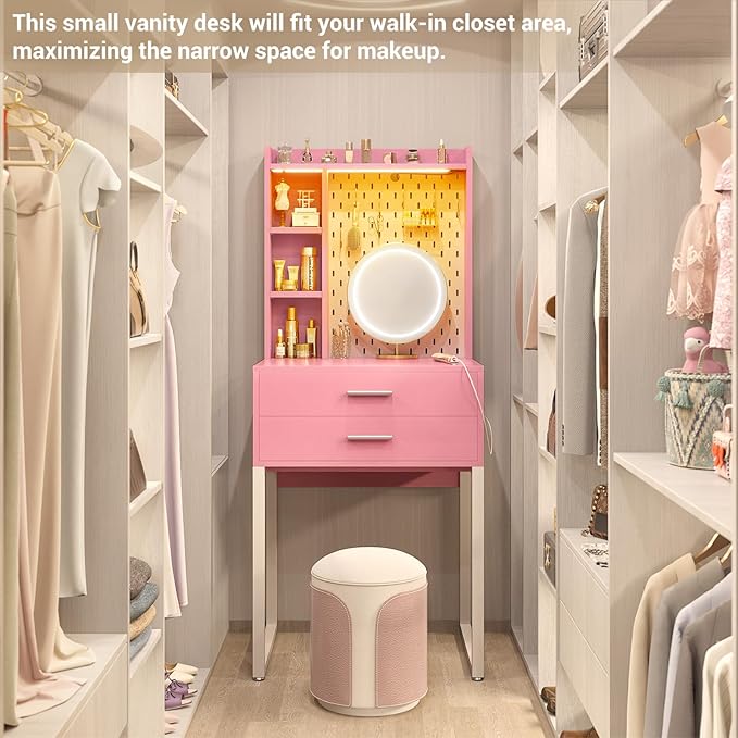 Small Vanity Desk with Hutch and Drawers, Vanity Table Dressing Table with LED - Image 6