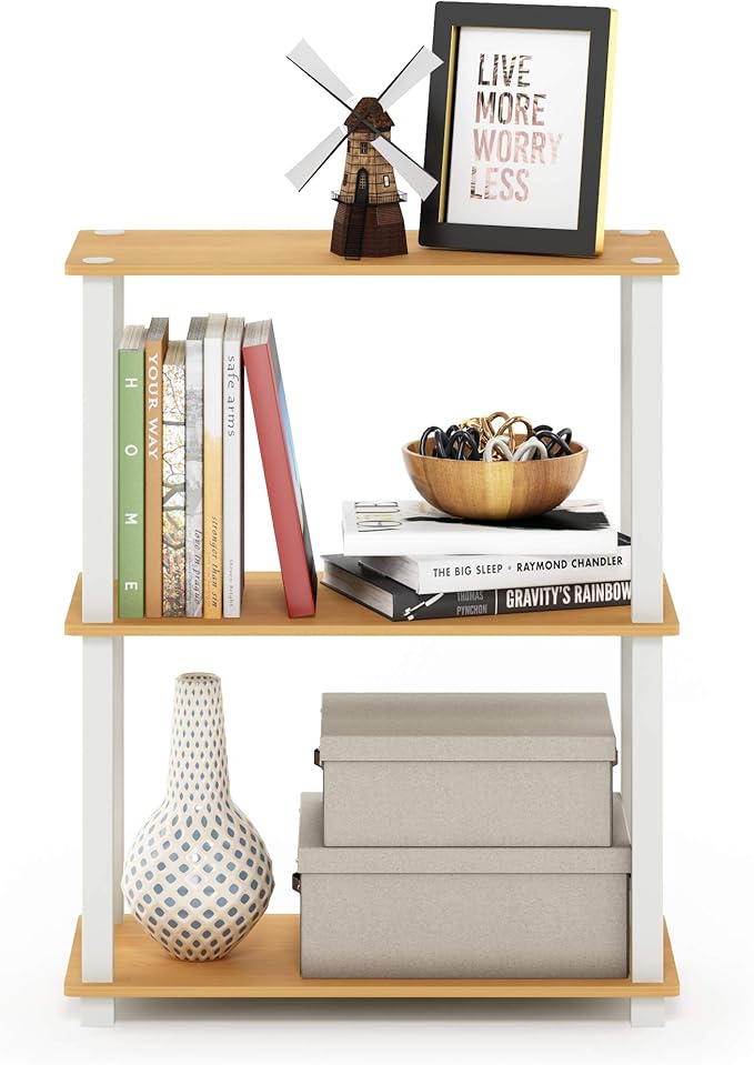 Furinno Turn-S-Tube 3-Tier Compact Multipurpose Shelf Display Rack, Beech/White by Furinno-FitsYourSpaceFitsYourBudget
