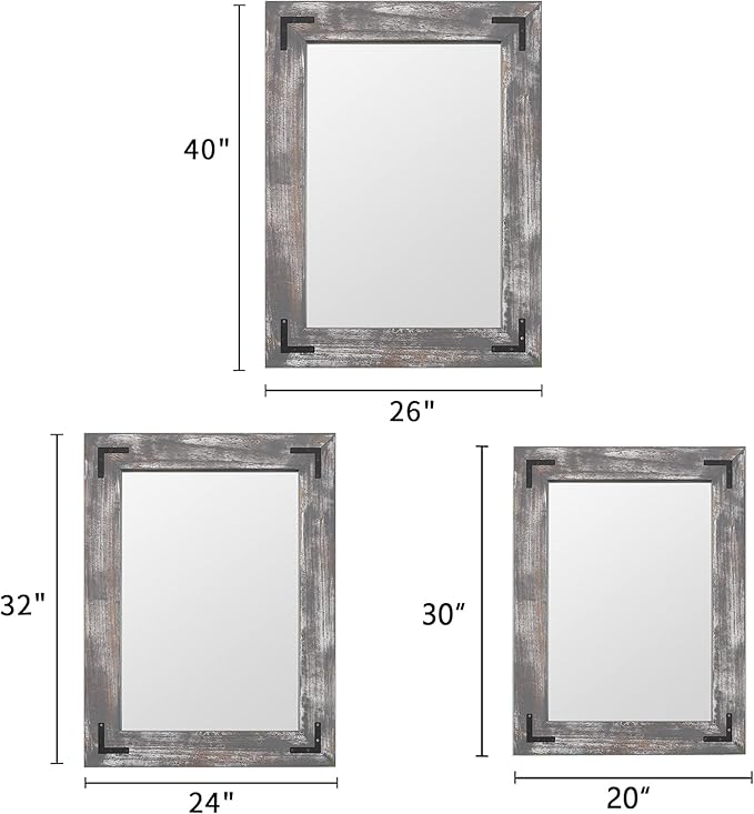 YOSHOOT Rustic Wooden Framed Wall Mirror, Natural Wood Bathroom Vanity Mirror - Image 6