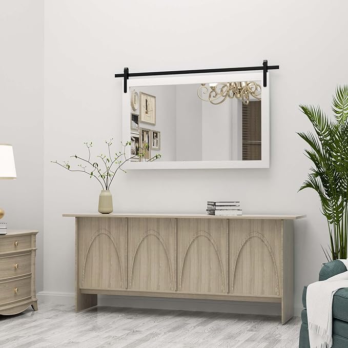 PAIHOME Large White Bathroom Mirror, Farmhouse Horizontal Rustic Square Mirror - Image 6