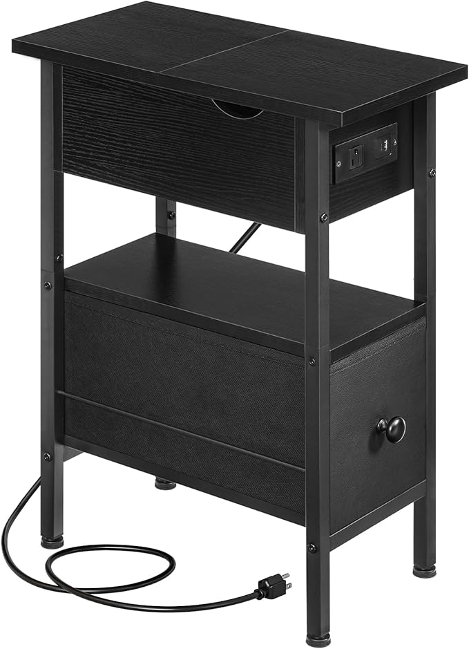 HOOBRO End Table with Charging Station, Flip Top Narrow Side Table with Storage by HOOBRO