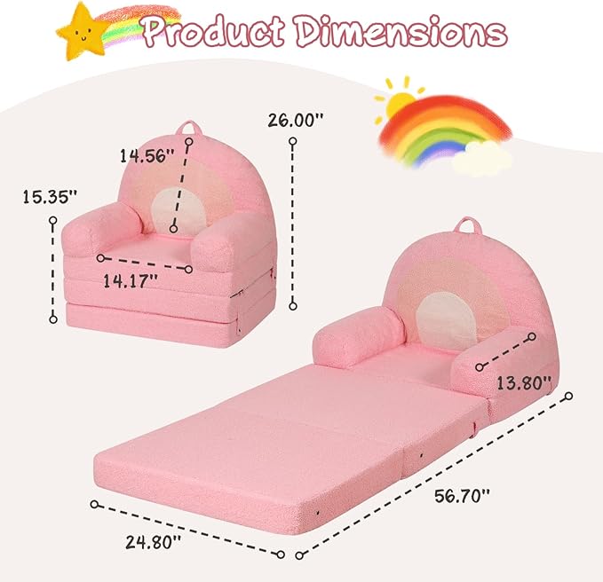 Foldable Kids Sofa, Comfy Rainbow Toddler Couch - Image 3