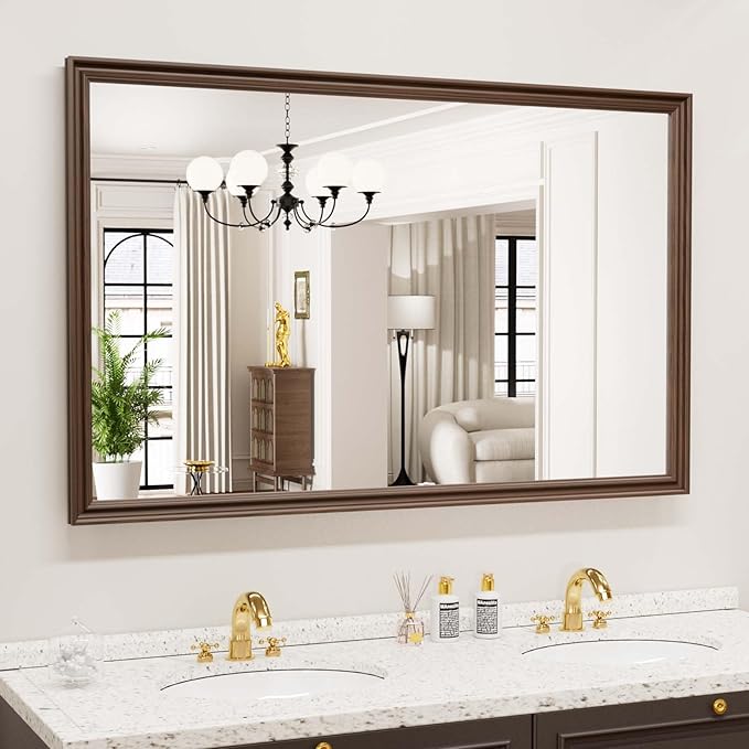 WEER Retro Copper Bathroom Mirror, 48x30 Inch Bronze Oil Rubbed Framed Mirror by WEER