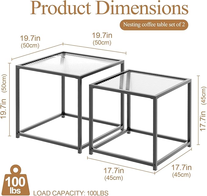 Garden 4 you Coffee Table Set of 2, Modern Patterned Glass Nesting Table - Image 2