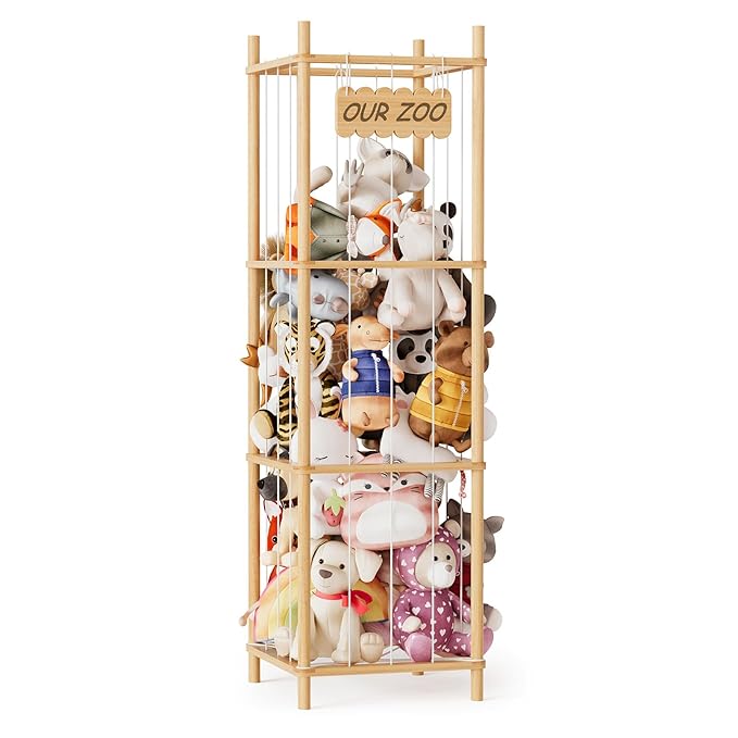 SpaceAid Stuffed Animal Storage Organizer, Wood Animals Zoo Toy Plushies by SpaceAid