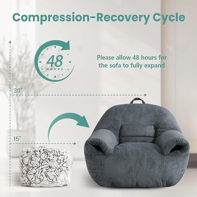 DAICO Bean Bag Chairs for Adults, Giant Bean Bag Chair Comfy Bean Bag Sofa - Image 7