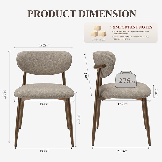 Dining Chairs Set of 6, Ergonomic Fabric Upholstered Seating - Image 2
