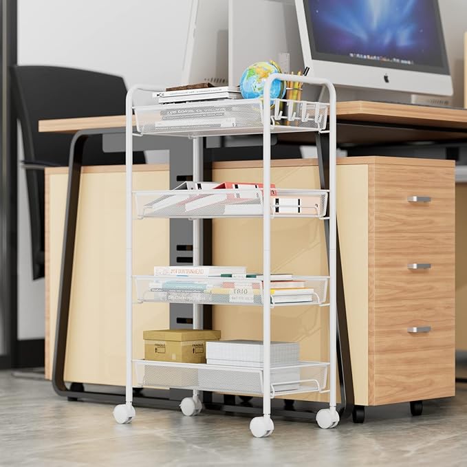 OVICAR 4 Tier Mesh Wire Rolling Cart, Kitchen Storage Organizer Utility Cart - Image 2