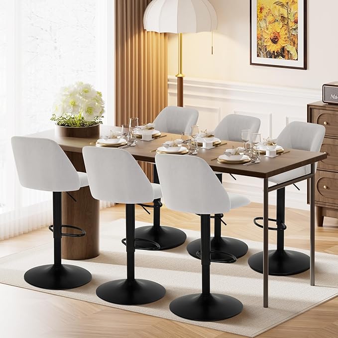 COLAMY Bar Stools Set of 6, Modern Swivel Bar Chairs, Adjustable Upholstered - Image 9