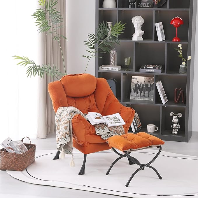 Lazy Chair with Folding Ottoman, Modern Accent Lounge Armchair with Armrests - Image 7