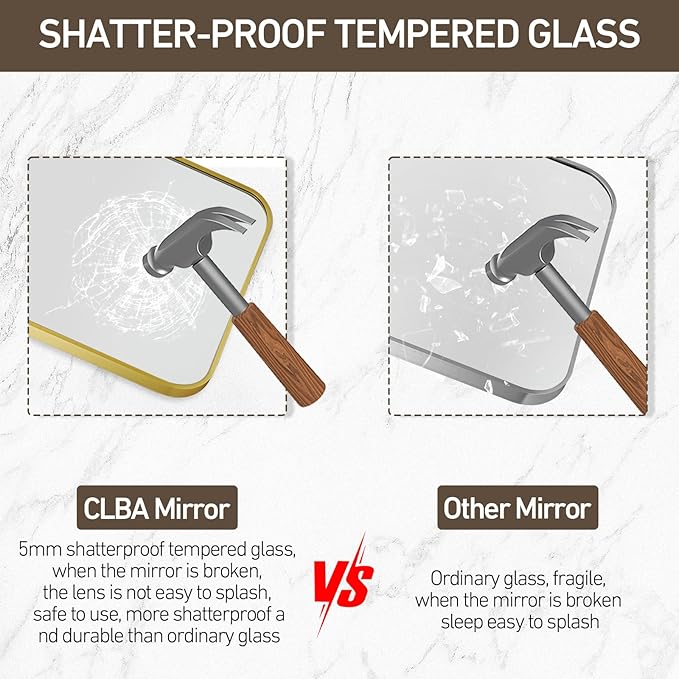 Matte Gold Mirror, 40x30 Inch Brushed Gold Mirror, Aluminum Alloy Framed Vanity - Image 4