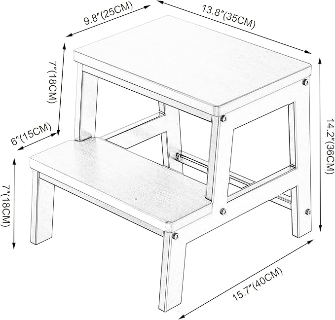 2 Step Wooden Step Stools for Adults Non-Slip, Sturdy Bed Steps for High Beds - Image 6