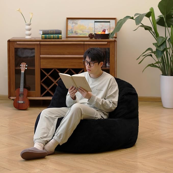 N&V Large Crescent Bean Bag Chair, Adult Size Bean Bag Sack, Foam Filling - Image 3
