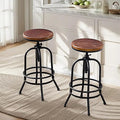 Diwhy Industrial Bar Stool-26-32 Inch Adjustable Swivel Metal Wood Seat Stool by Diwhy