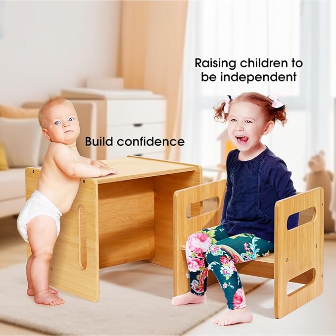 Kids Table and Chair Set, Montessori Weaning Table and Chair, Natural Bamboo - Image 3