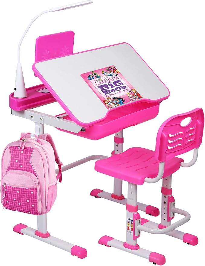 Kids Desk and Chair Set, Height Adjustable Child's School Study Writing Tables by SMAGREHO
