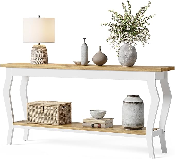 LITTLE TREE 70.9 Inches Long Console Table, 2-Tier Vintage Wooden Sofa Table - Image 8