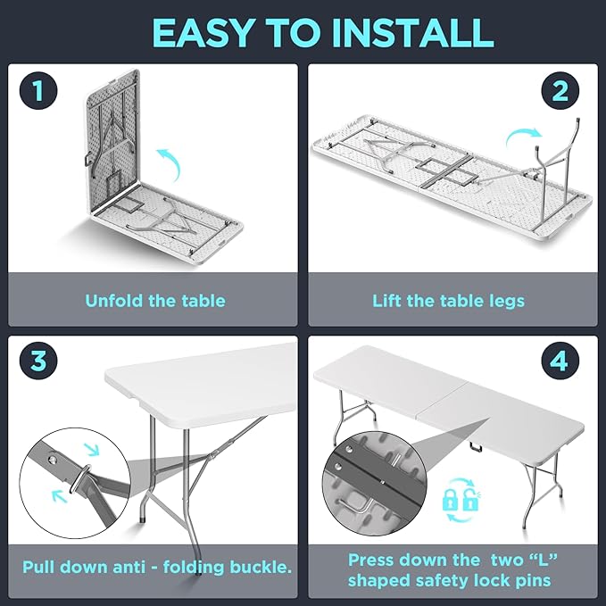 HLPB Folding Table Picnic Table, 8 ft Portable Camping Table - Image 5