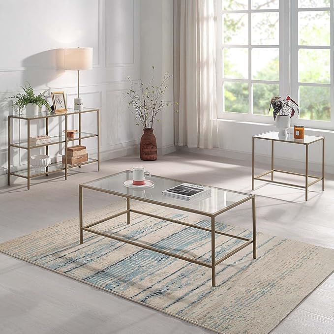 CAWS Gold End Table, Tempered Glass Rectangle Side Table - Image 7
