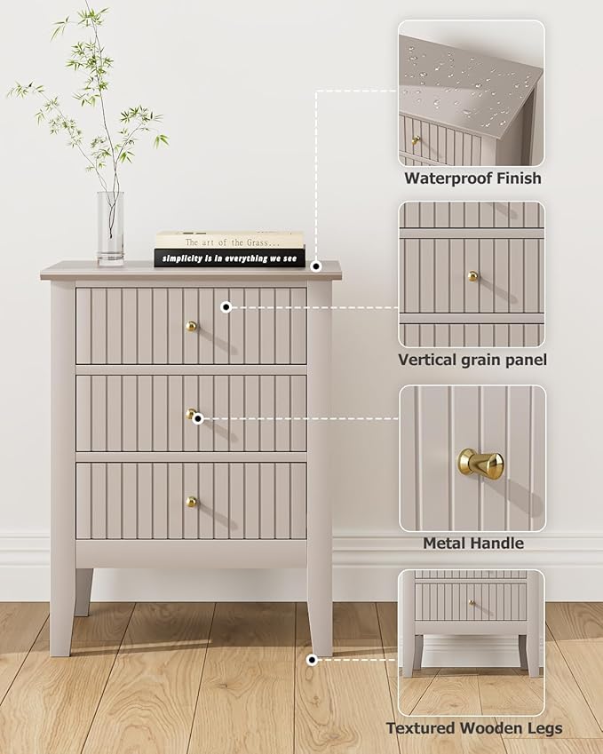 Night Stand, Fluted Nightstand Bedside Tall Farmhouse Nightstand - Image 4
