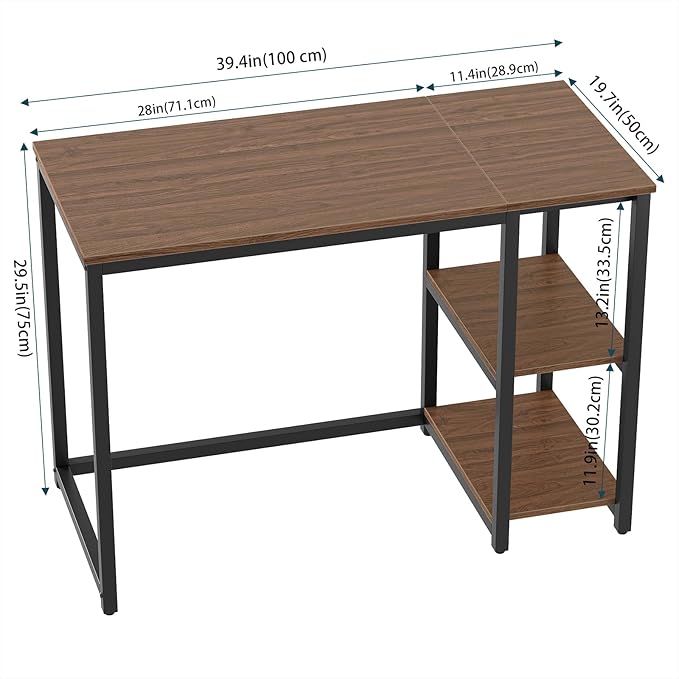 SINPAID 40" Vintage Desk with Shelves, Sturdy Dark Brown Desks with Storage - Image 3