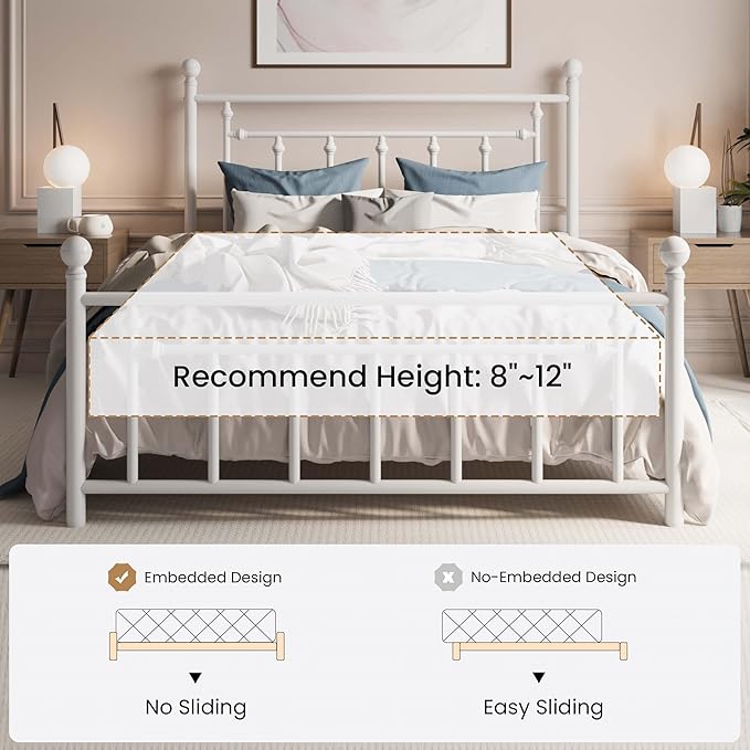 SHA CERLIN 14'' Full Size Metal Platform Bed Frame/Victorian Headboard and - Image 7