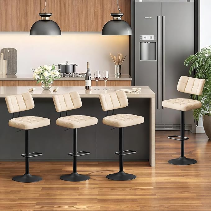 Furniliving Upholstered Bar Stools Set of 4, Faux Leather Swivel Bar Stools by FurnilivingFurnitureforHome