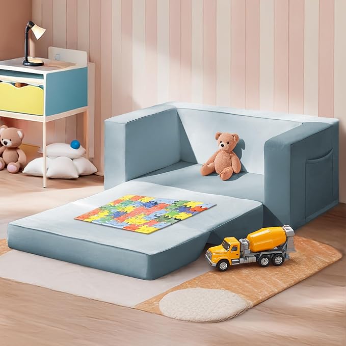 Kids Couch, 2-in-1 Toddler Chair Comfy 1-3 Years, Convertible Kids Chair - Image 10