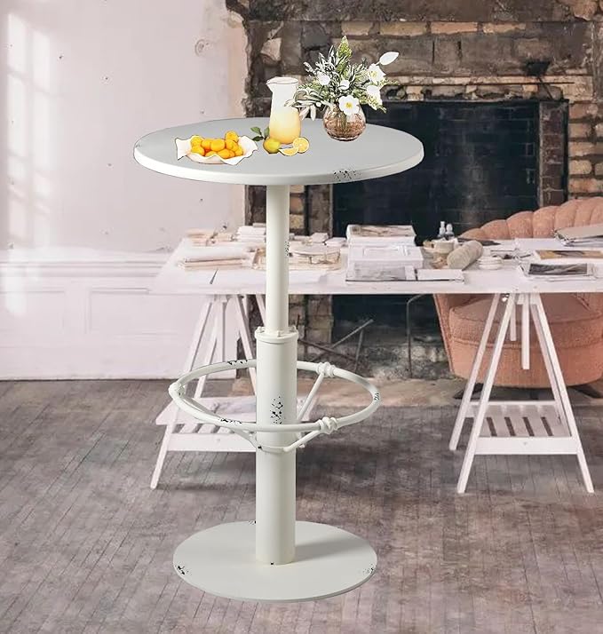 Diwhy Industrial Pub Table 23.6" Iron Round Desktop 37.4" Height Cast Iron Bar - Image 2