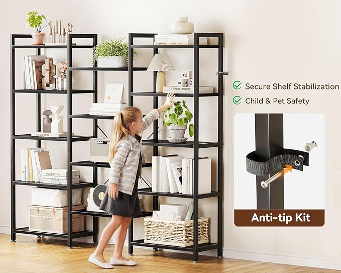 Casaottima Triple 5 Tier Bookshelf, Large Bookcase - Image 4