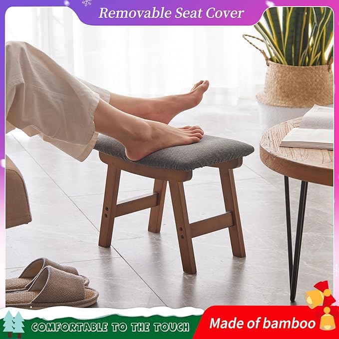 Foot Stool, Bamboo Small Sofa Foot Rest Under Desk, Extra Seating - Image 3