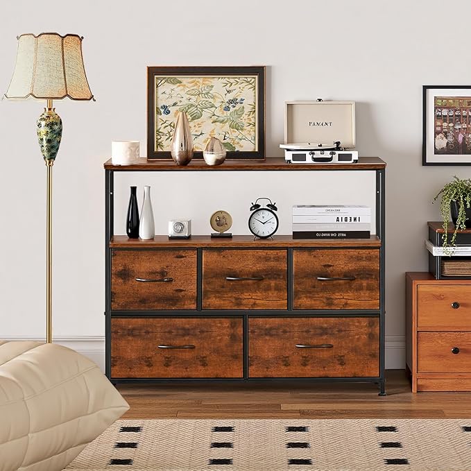 TV Stand, 5 Fabric Drawers Dresser Entertainment Center - Image 2