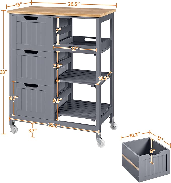 Yaheetech Kitchen Island Cart on Wheels - Image 4