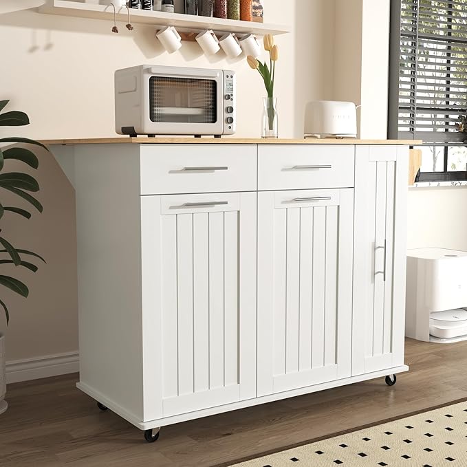 46" Kitchen Island with Drop Leaf, Kitchen Storage Cart W/ 3 Tier Pull Out - Image 9