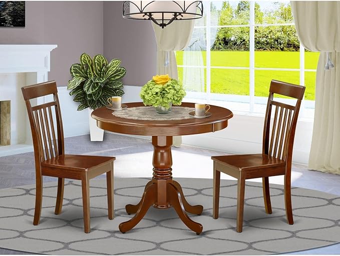 East West Furniture ANCA3-MAH-W 3 Piece Dining Table Set - Image 2