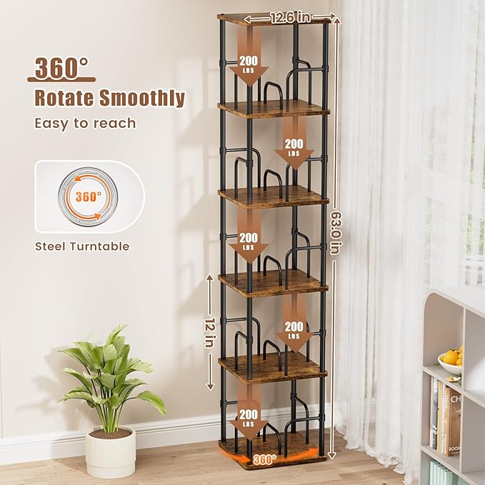 5 Tier Square Rotating Bookshelf, 360 ° Display Stackable Spinning Bookshelf - Image 4