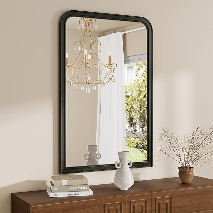 WallBeyond Wood Frame Bathroom Mirror 24" x 36" Wooden Arched Wall Mirror - Image 3
