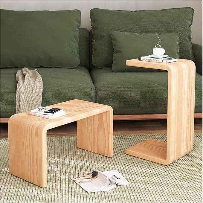 C Shaped End Table, Solid Wood C Side Table by Unknown