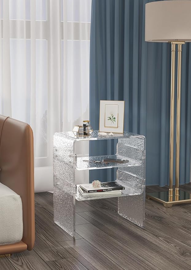 Clear Acrylic 3-Tier End Table/Nightstand – Sleek Bedside Storage - Image 4