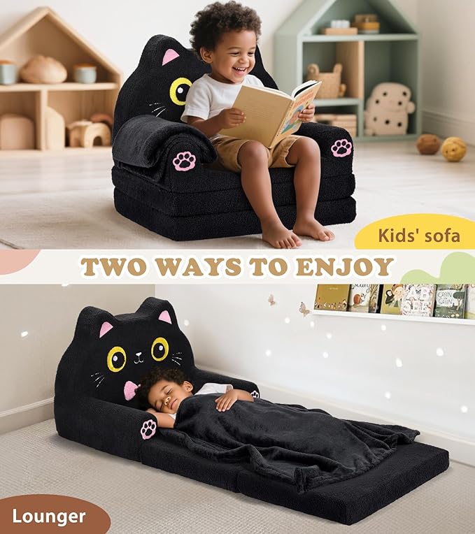 Kids Couch, 2-in-1 Soft Toddler Couch Fold Out - Image 5